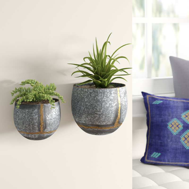 Mistana™ Rolf 2Piece Galvanized Iron Wall Planter Set & Reviews Wayfair